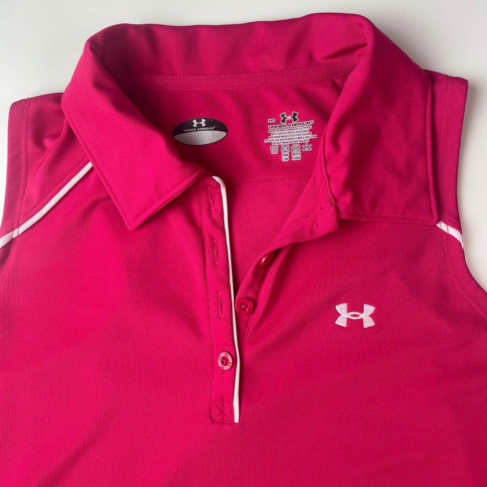 Under Armour Womens Pink Sleeveless Golf Polo Shirt Medium HeatGear Athletic Top - Picture 4 of 8